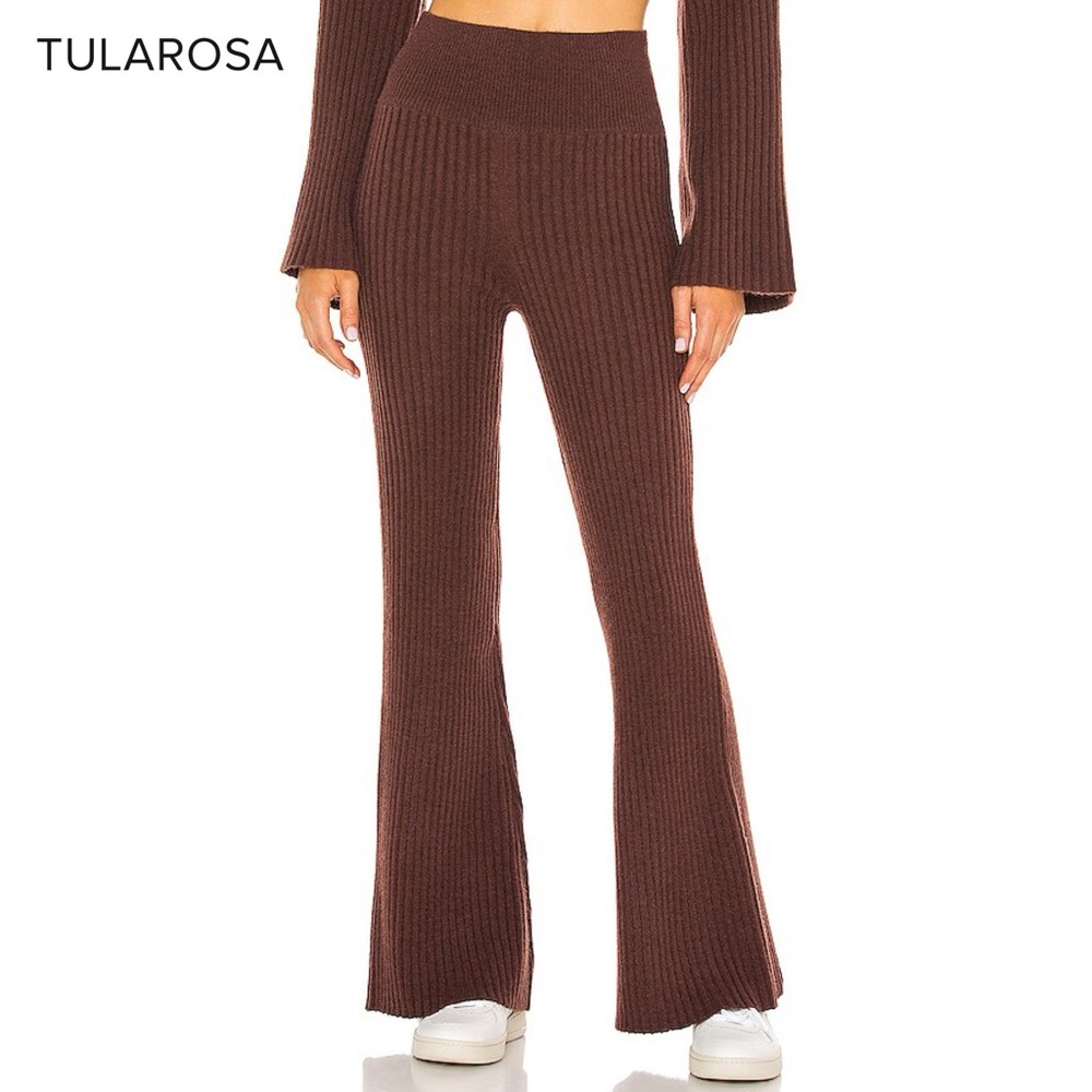 Tularosa Tophie Pant Brown XS Ribbed Chunky Knit Sweater Flare High Rise Pants
